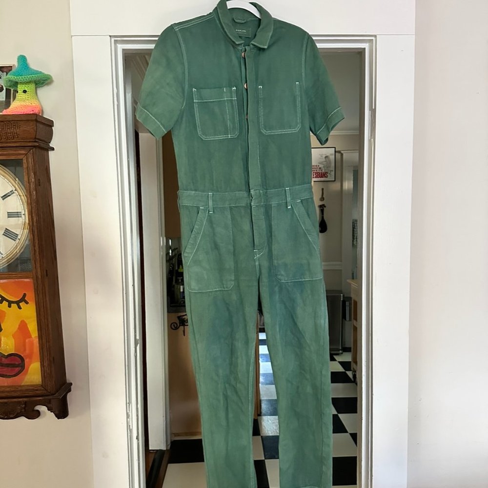 Everlane Green Short-Sleeve Utility Jumpsuit
